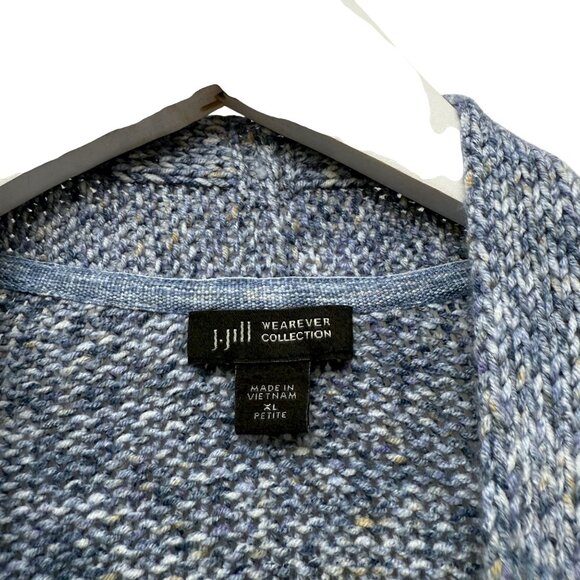 J. JILL Long Cardigan Size XL Petite Blue Heather Open Front Duster Cotton Blend - Picture 5 of 8
